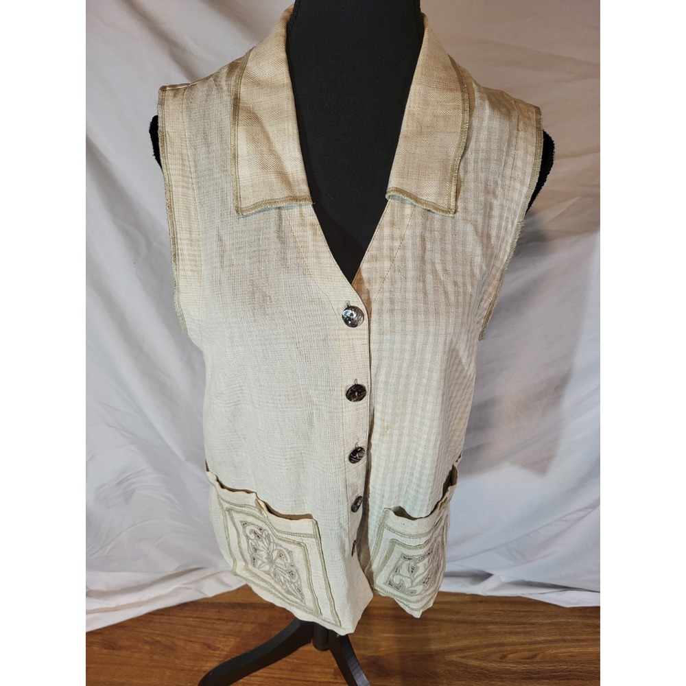 Surya Size Small Beige Lace Plaid‎ Vest Button Up